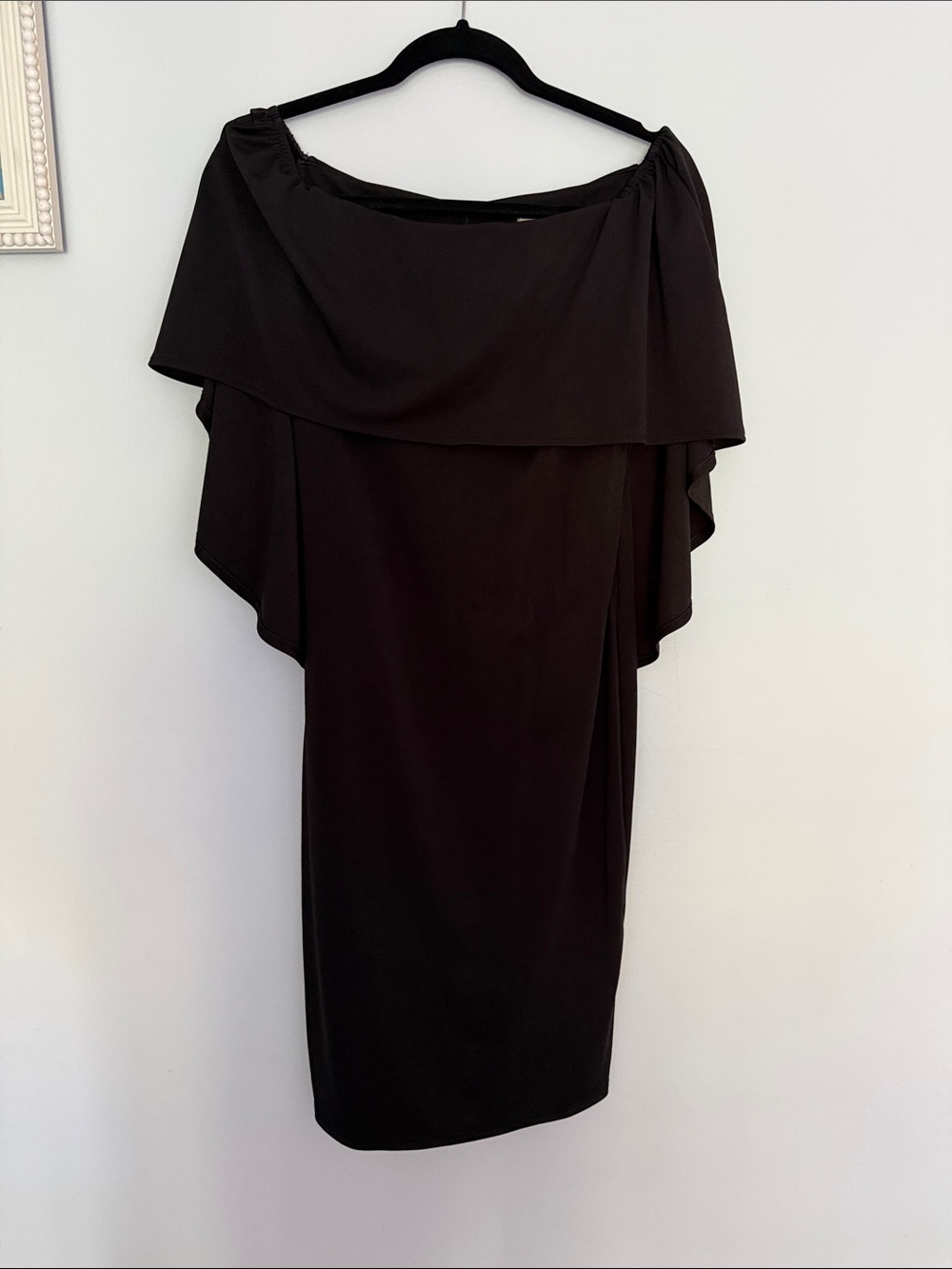 Black Off-Shoulder Bat Wing Draped Women’s Dress